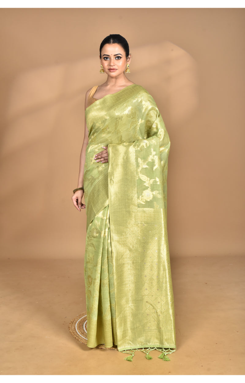 Morchari Banarasi Silk Chanderi Saree-Green | Swadesiicart