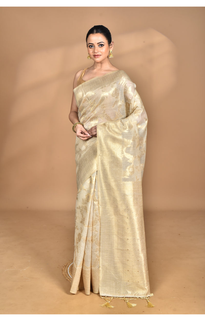 Morchari Banarasi Silk Chanderi Saree-Cream | Swadesiicart