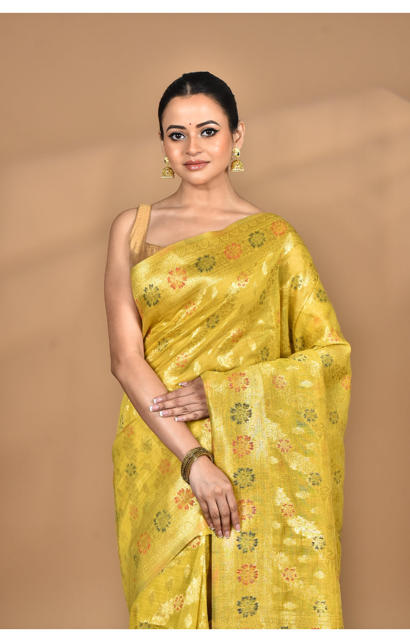 Morchari Banarasi Silk Chanderi Saree-Yellow | Swadesiicart