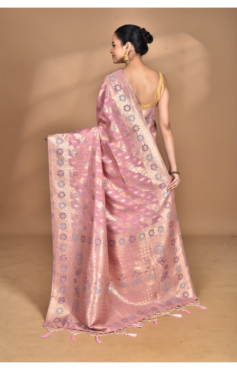 Morchari Banarasi Silk Chanderi Saree-Pink | Swadesiicart