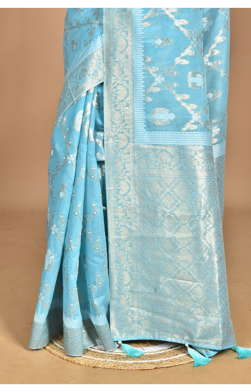 Morchari Banarasi Silk Chanderi Saree-Blue | Swadesiicart