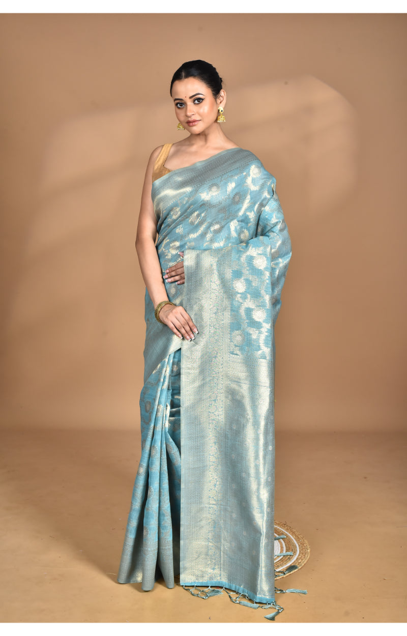 Morchari Banarasi Silk Chanderi Saree-Blue | Swadesiicart