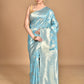 Morchari Banarasi Silk Chanderi Saree-Blue | Swadesiicart