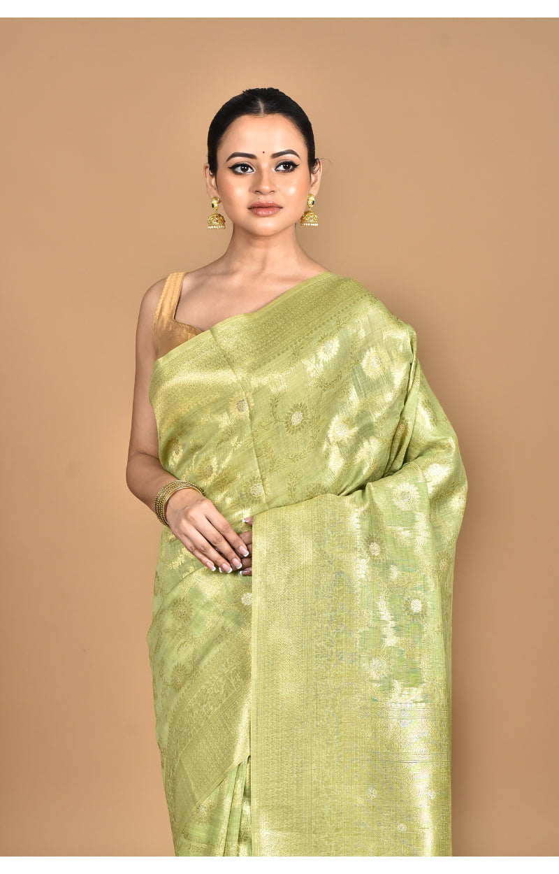 Morchari Banarasi Silk Chanderi Saree-Green | Swadesiicart