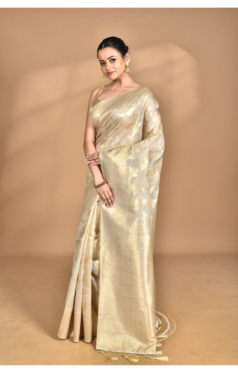 Morchari Banarasi Silk Chanderi Saree-Cream | Swadesiicart
