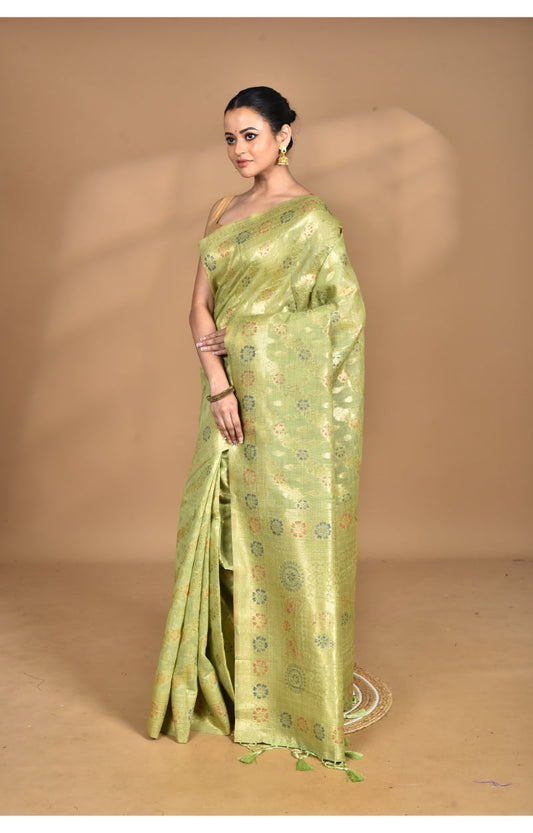 Morchari Banarasi Silk Chanderi Saree-Green | Swadesiicart
