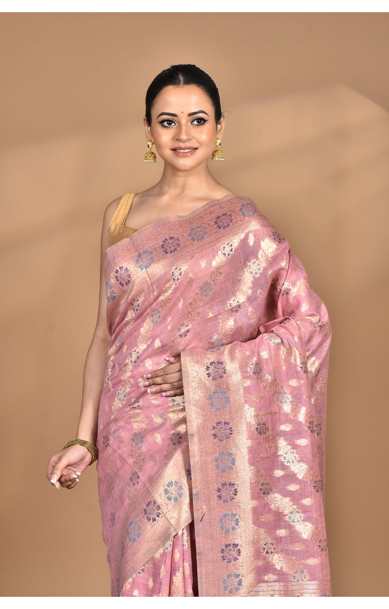 Morchari Banarasi Silk Chanderi Saree-Pink | Swadesiicart