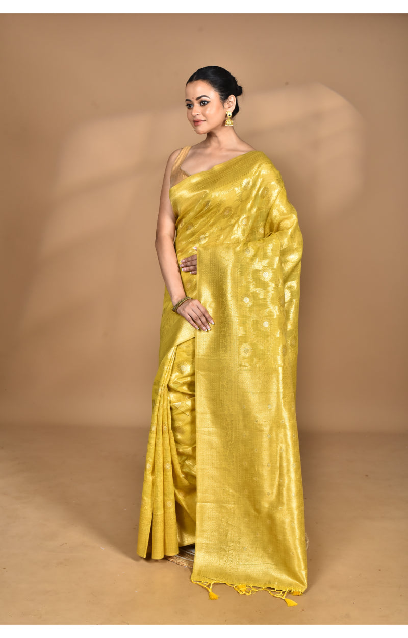 Morchari Banarasi Silk Chanderi Saree-Yellow | Swadesiicart