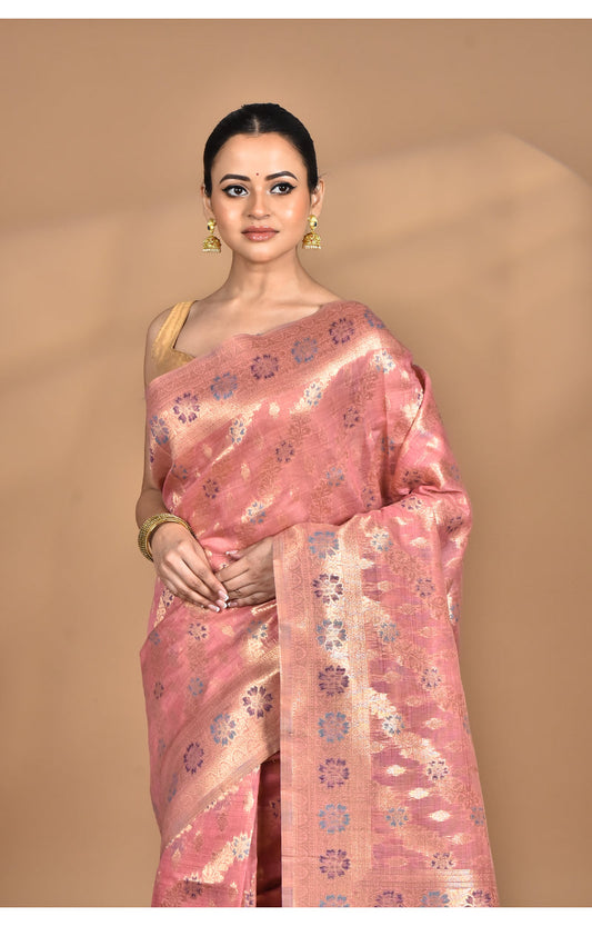 Morchari Banarasi Silk Chanderi Saree-Peach | Swadesiicart