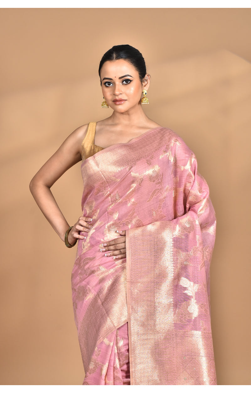 Morchari Banarasi Silk Chanderi Saree-Pink | Swadesiicart