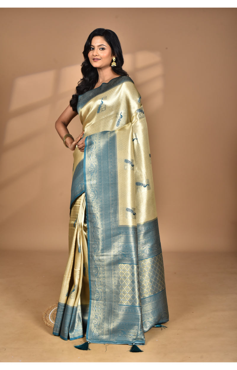 Morchari Women Desgin Banarasi Silk Saree-Beige | Swadesiicart