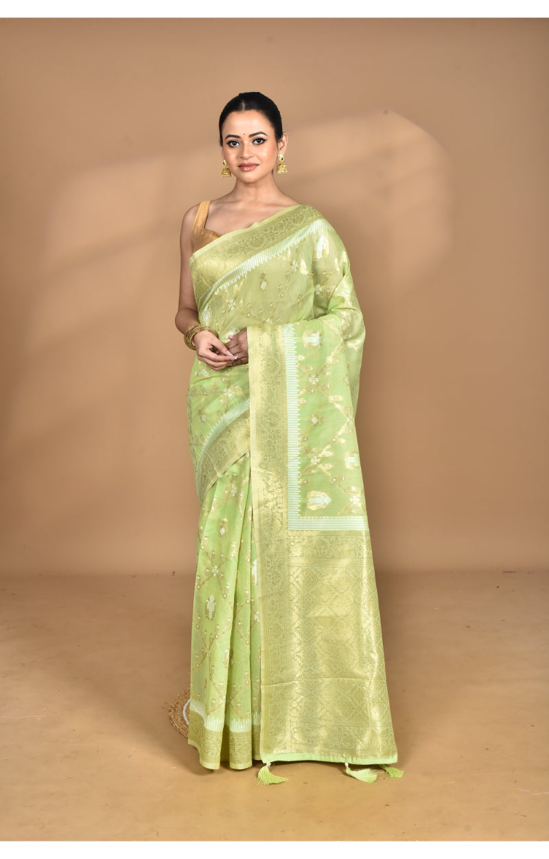 Morchari Banarasi Silk Chanderi Saree-Green | Swadesiicart