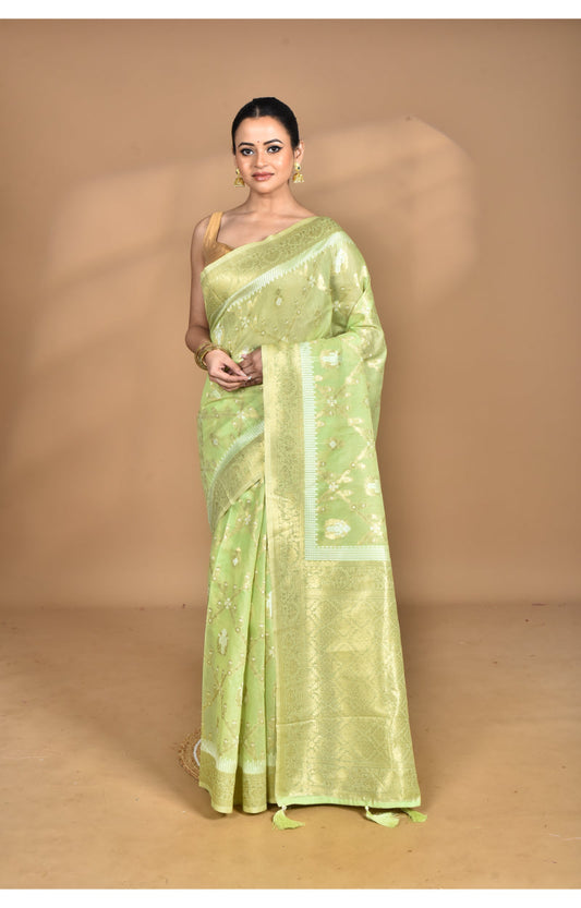 Morchari Banarasi Silk Chanderi Saree-Green | Swadesiicart