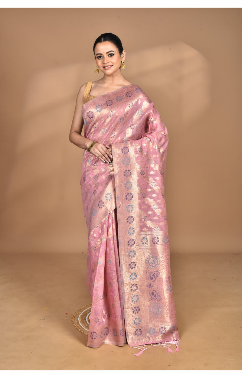 Morchari Banarasi Silk Chanderi Saree-Pink | Swadesiicart