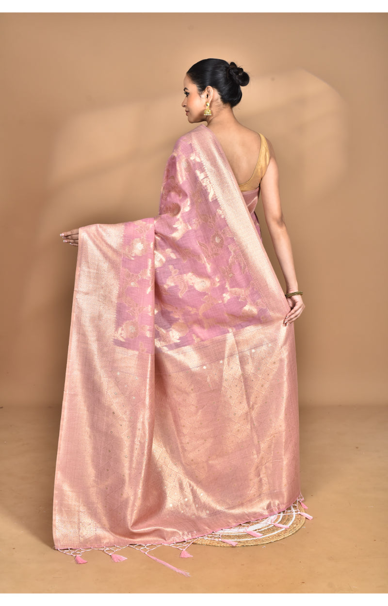 Morchari Banarasi Silk Chanderi Saree-Pink | Swadesiicart