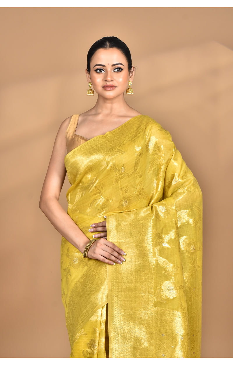 Morchari Banarasi Silk Chanderi Saree-Yellow | Swadesiicart