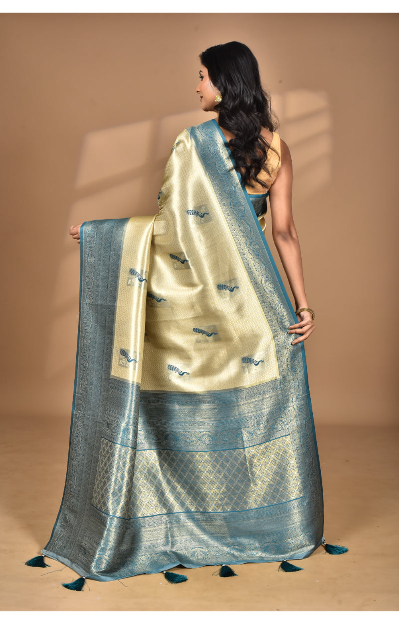 Morchari Women Desgin Banarasi Silk Saree-Beige | Swadesiicart