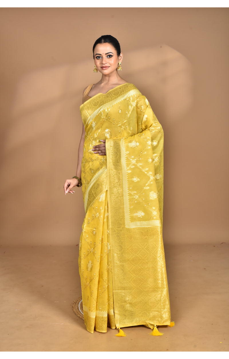Morchari Banarasi Silk Chanderi Saree-Yellow | Swadesiicart