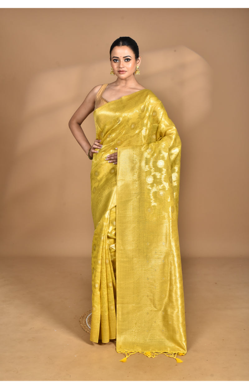 Morchari Banarasi Silk Chanderi Saree-Yellow | Swadesiicart