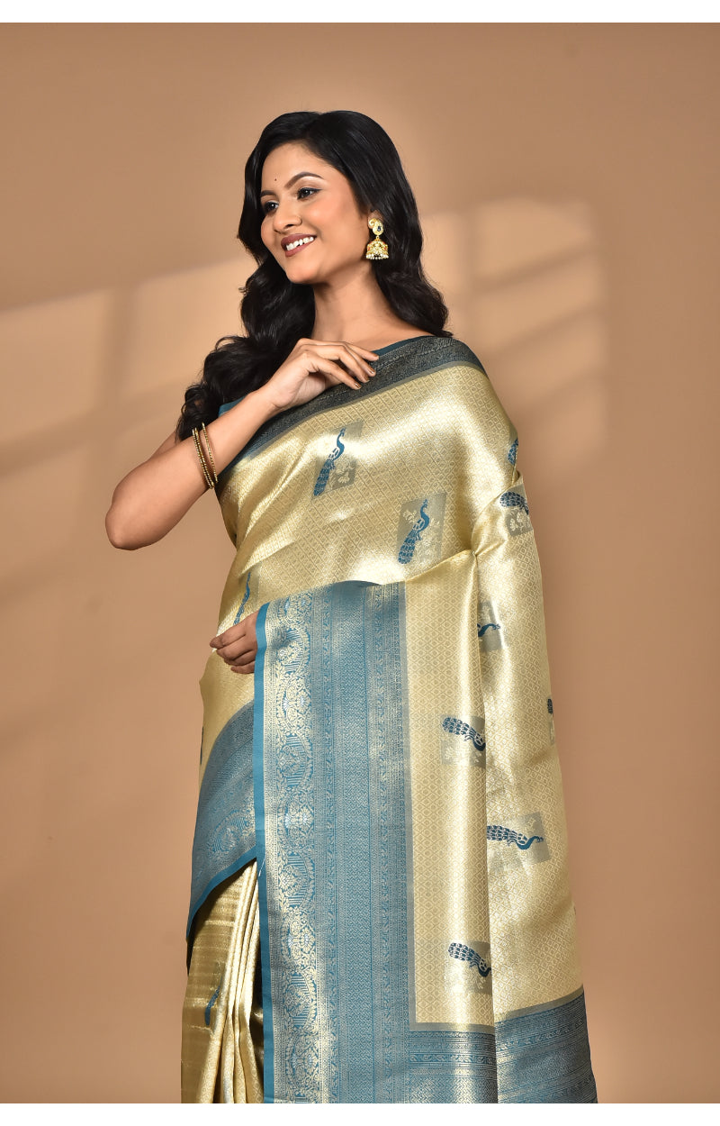 Morchari Women Desgin Banarasi Silk Saree-Beige | Swadesiicart