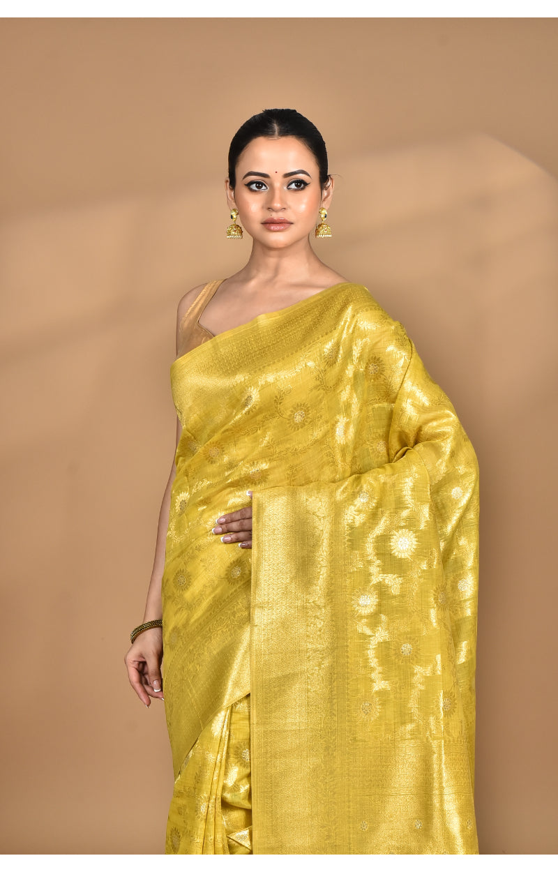 Morchari Banarasi Silk Chanderi Saree-Yellow | Swadesiicart