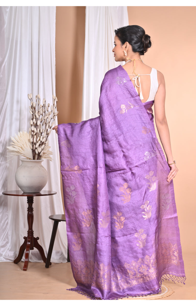 Morchari Pure Tussar Silk Handloom Saree-Purple | Swadesiicart