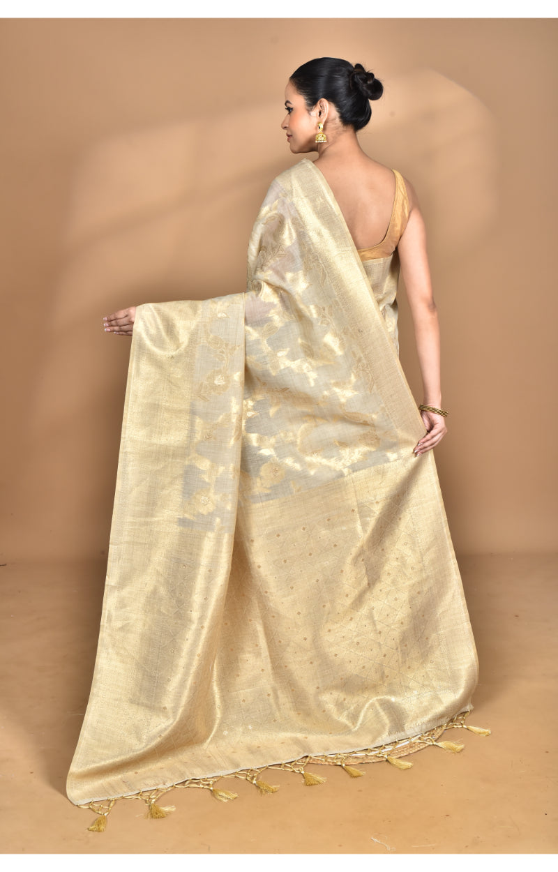 Morchari Banarasi Silk Chanderi Saree-Cream | Swadesiicart