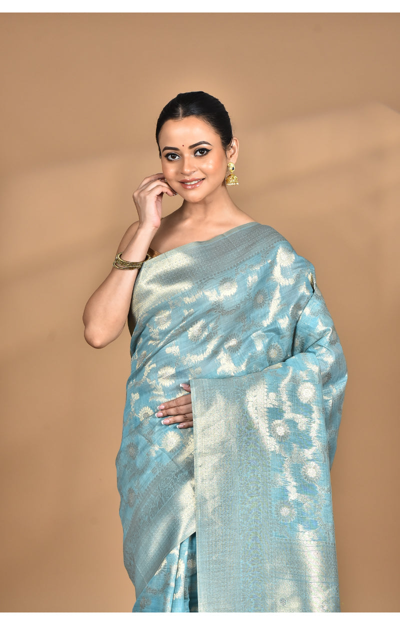 Morchari Banarasi Silk Chanderi Saree-Blue | Swadesiicart