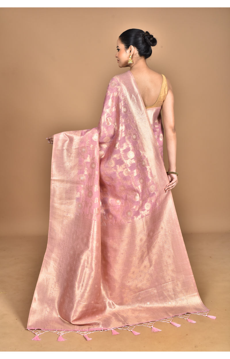 Morchari Banarasi Silk Chanderi Saree-Pink | Swadesiicart