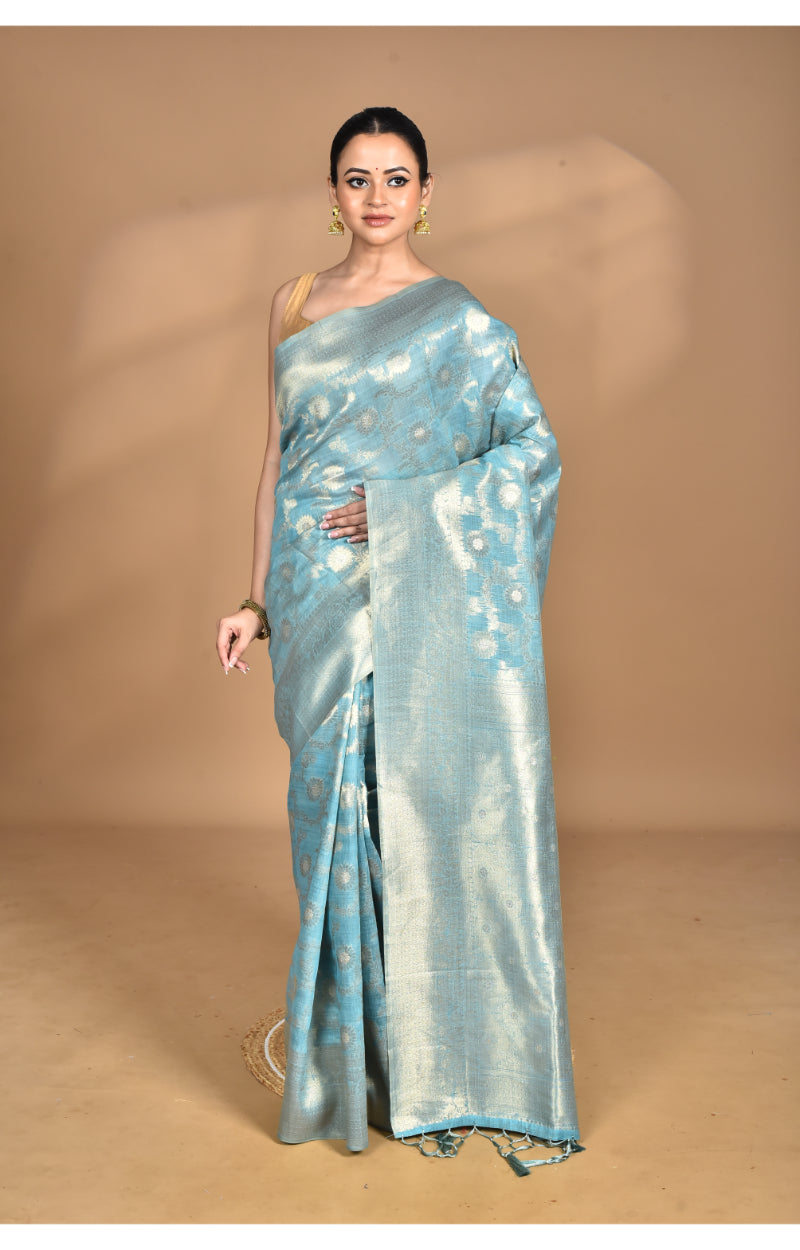 Morchari Banarasi Silk Chanderi Saree-Blue | Swadesiicart
