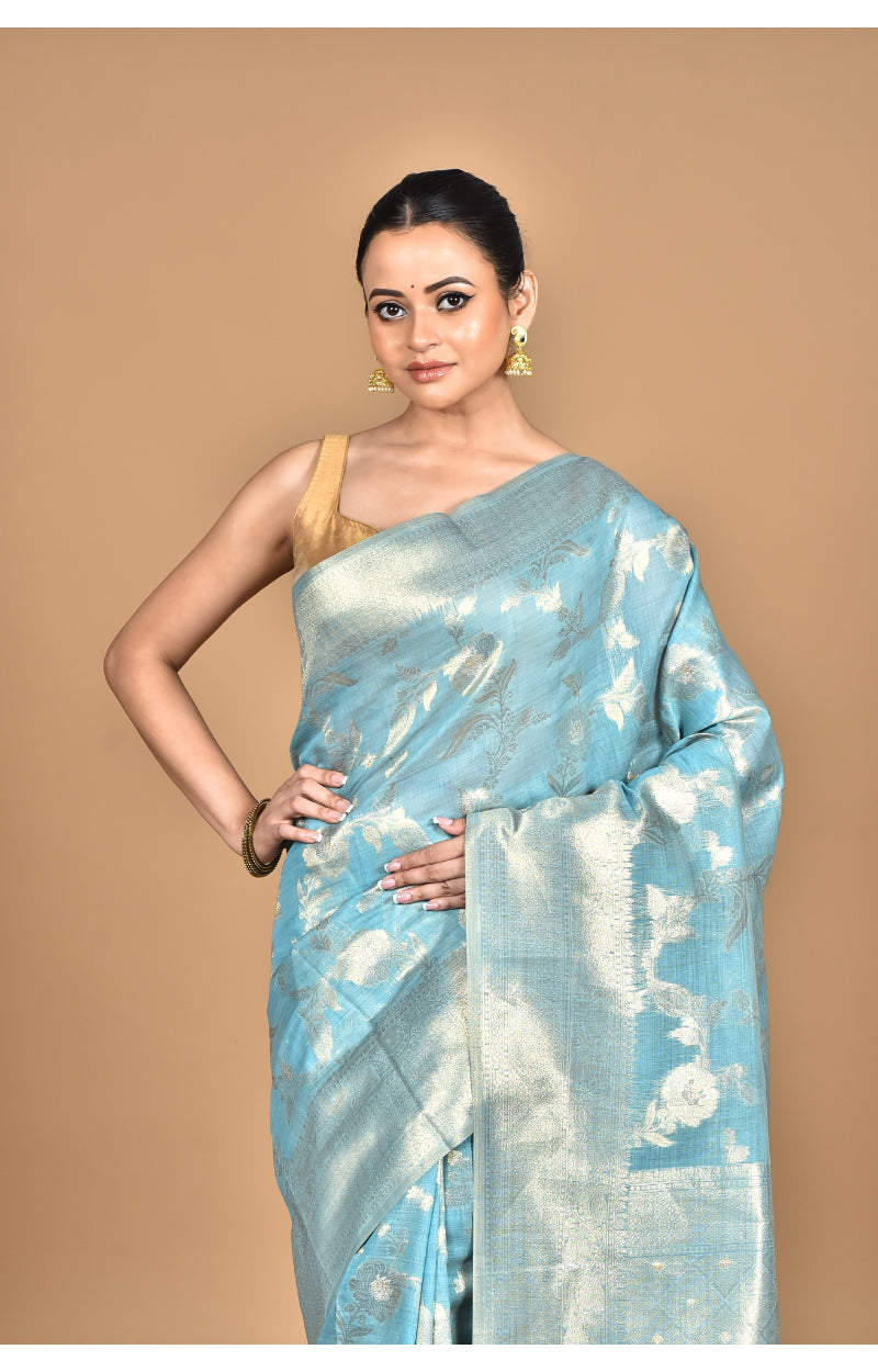 Morchari Banarasi Silk Chanderi Saree-Blue | Swadesiicart