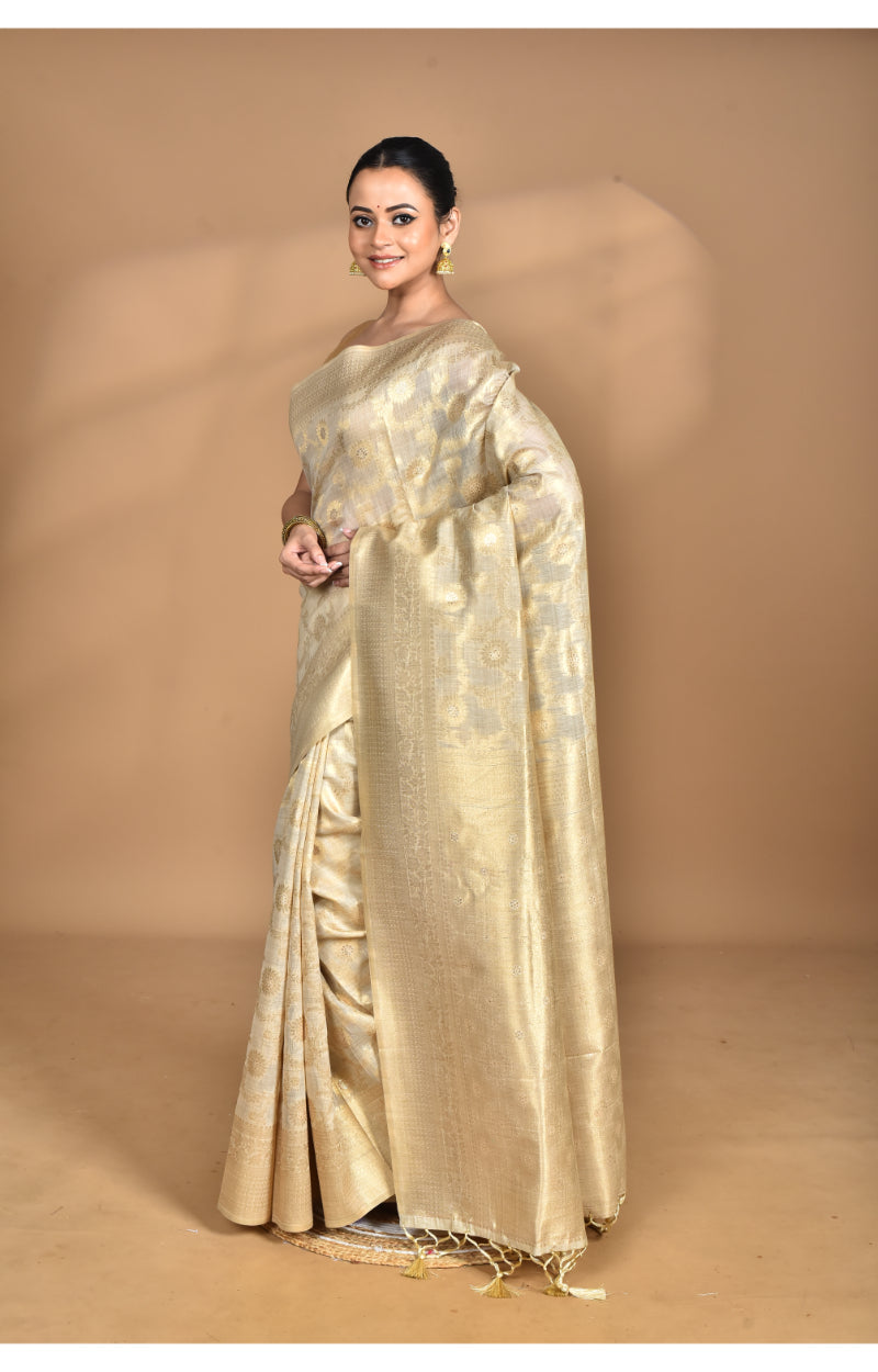 Morchari Banarasi Silk Chanderi Saree-Cream | Swadesiicart