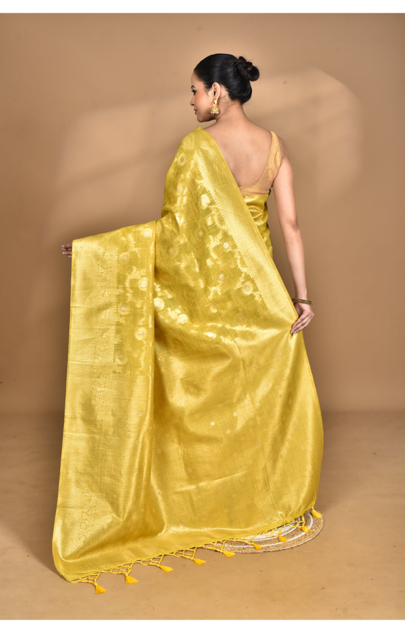 Morchari Banarasi Silk Chanderi Saree-Yellow | Swadesiicart