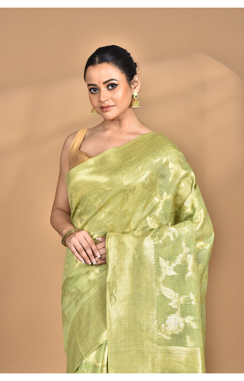 Morchari Banarasi Silk Chanderi Saree-Green | Swadesiicart