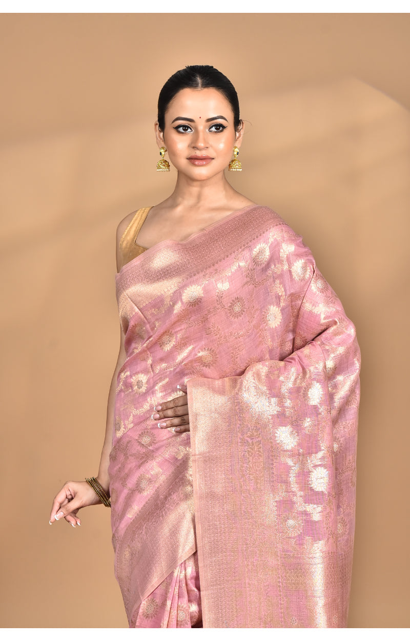 Morchari Banarasi Silk Chanderi Saree-Pink | Swadesiicart