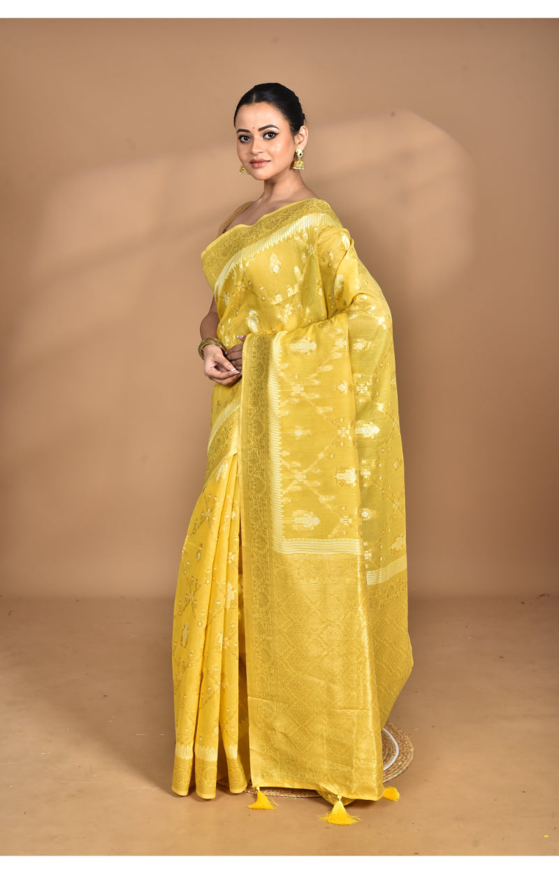 Morchari Banarasi Silk Chanderi Saree-Yellow | Swadesiicart