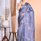 Morchari Pure Tussar Silk Handloom Saree-Grey | Swadesiicart