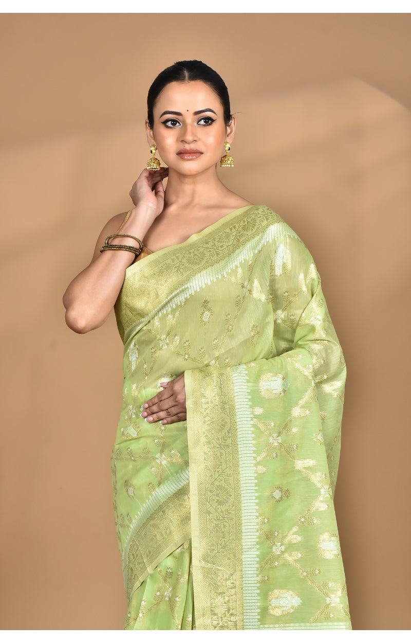 Morchari Banarasi Silk Chanderi Saree-Green | Swadesiicart