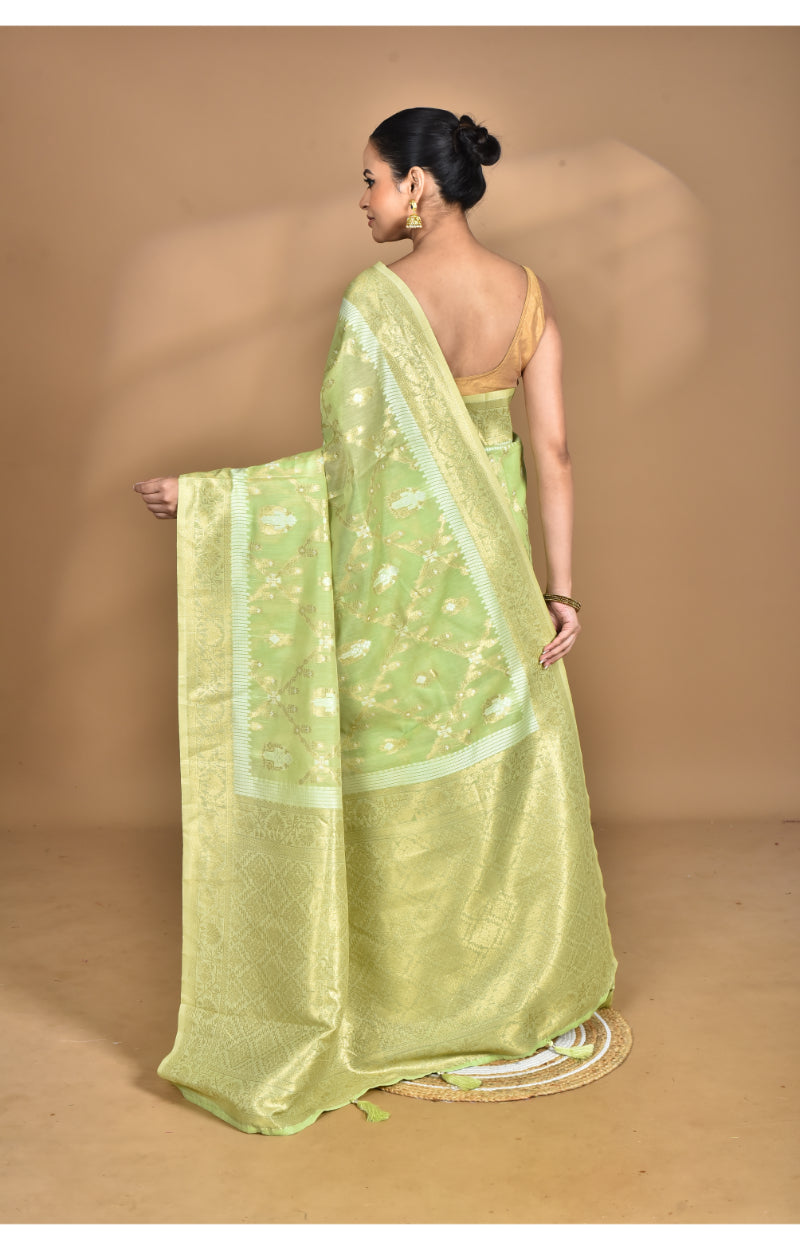 Morchari Banarasi Silk Chanderi Saree-Green | Swadesiicart