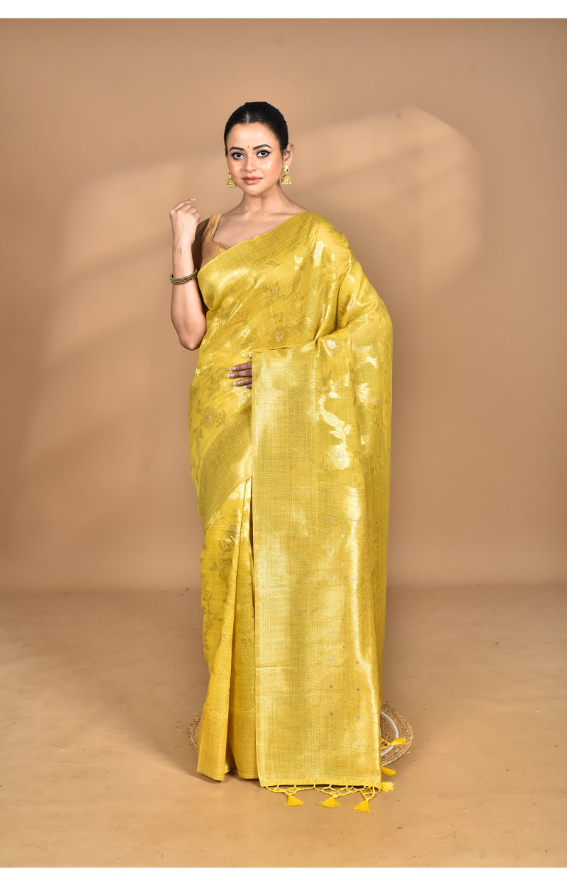 Morchari Banarasi Silk Chanderi Saree-Yellow | Swadesiicart