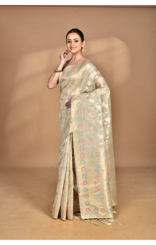 Morchari Banarasi Silk Chanderi Saree-Cream | Swadesiicart