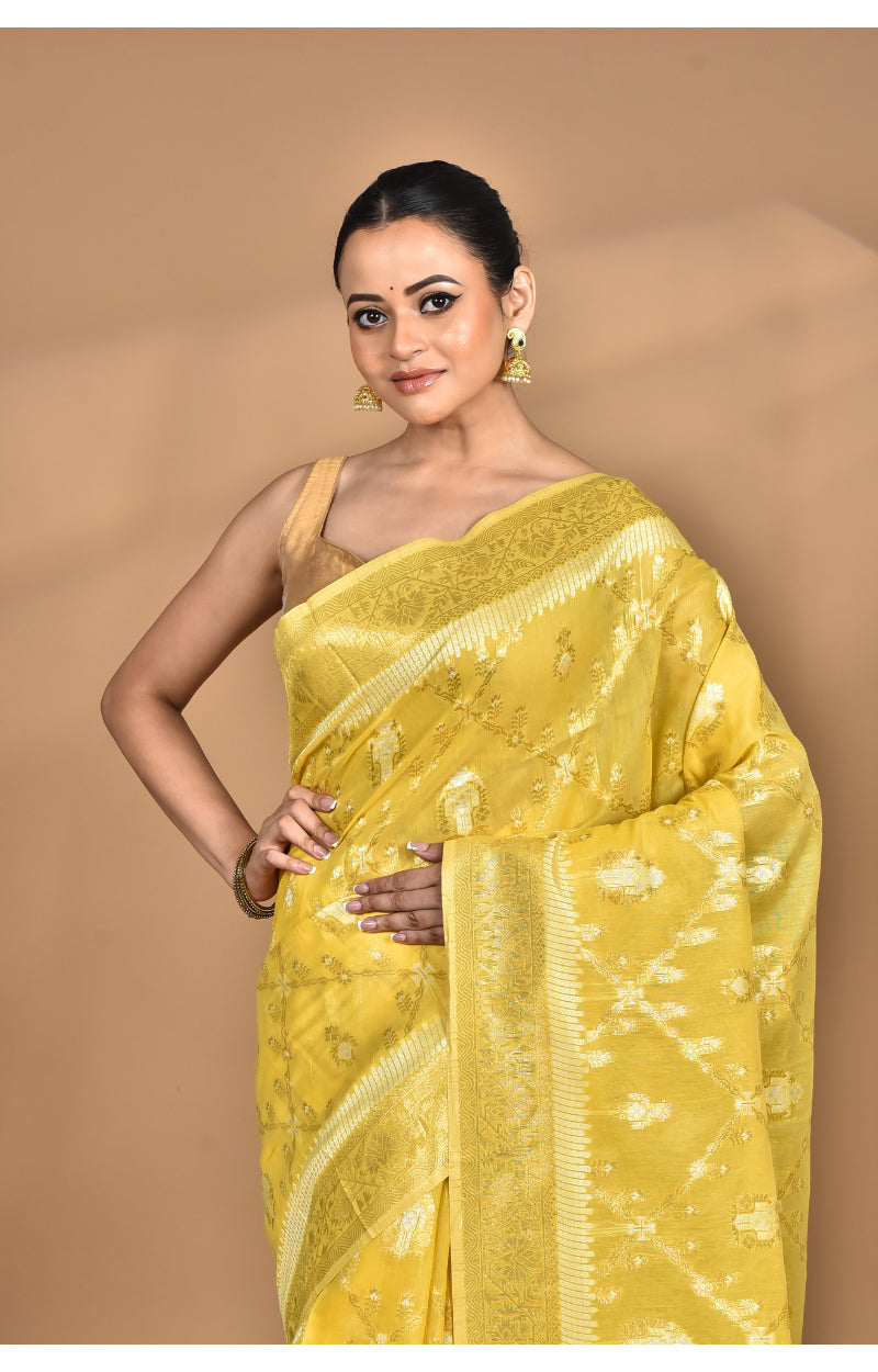 Morchari Banarasi Silk Chanderi Saree-Yellow | Swadesiicart