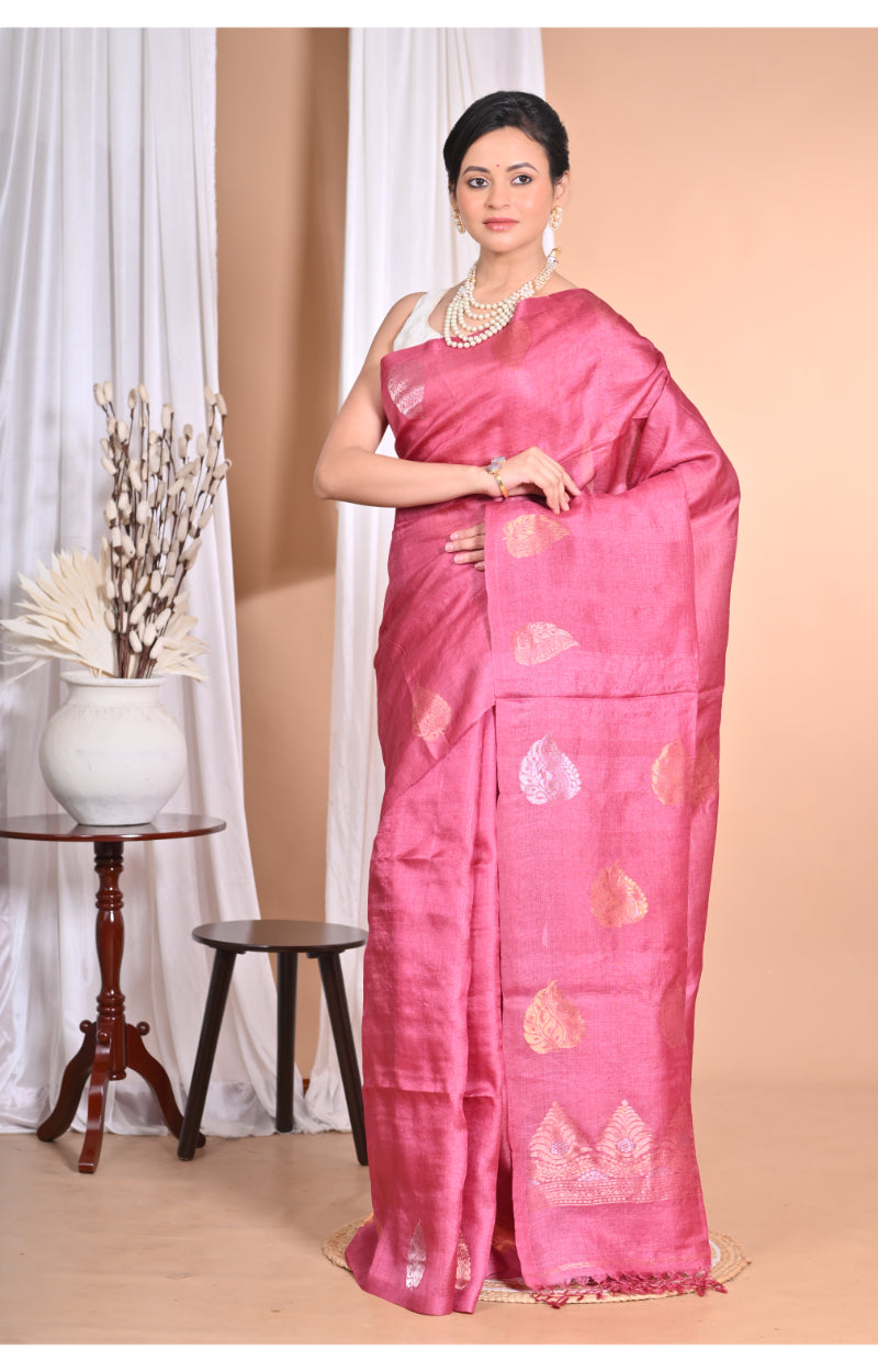 Morchari Pure Tussar Silk Handloom Saree-Pink | Swadesiicart