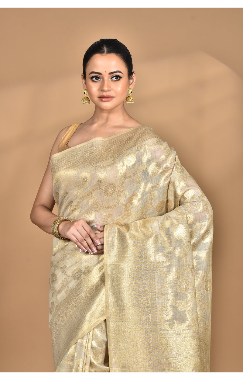 Morchari Banarasi Silk Chanderi Saree-Cream | Swadesiicart