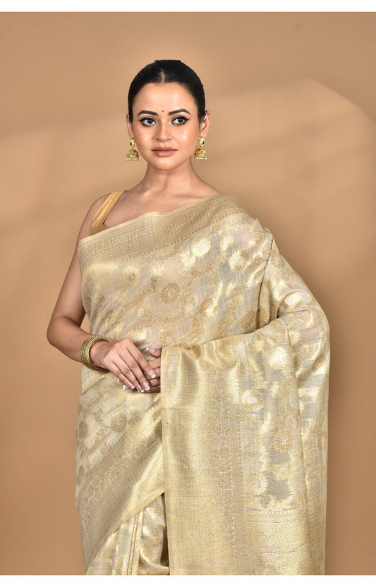 Morchari Banarasi Silk Chanderi Saree-Cream | Swadesiicart