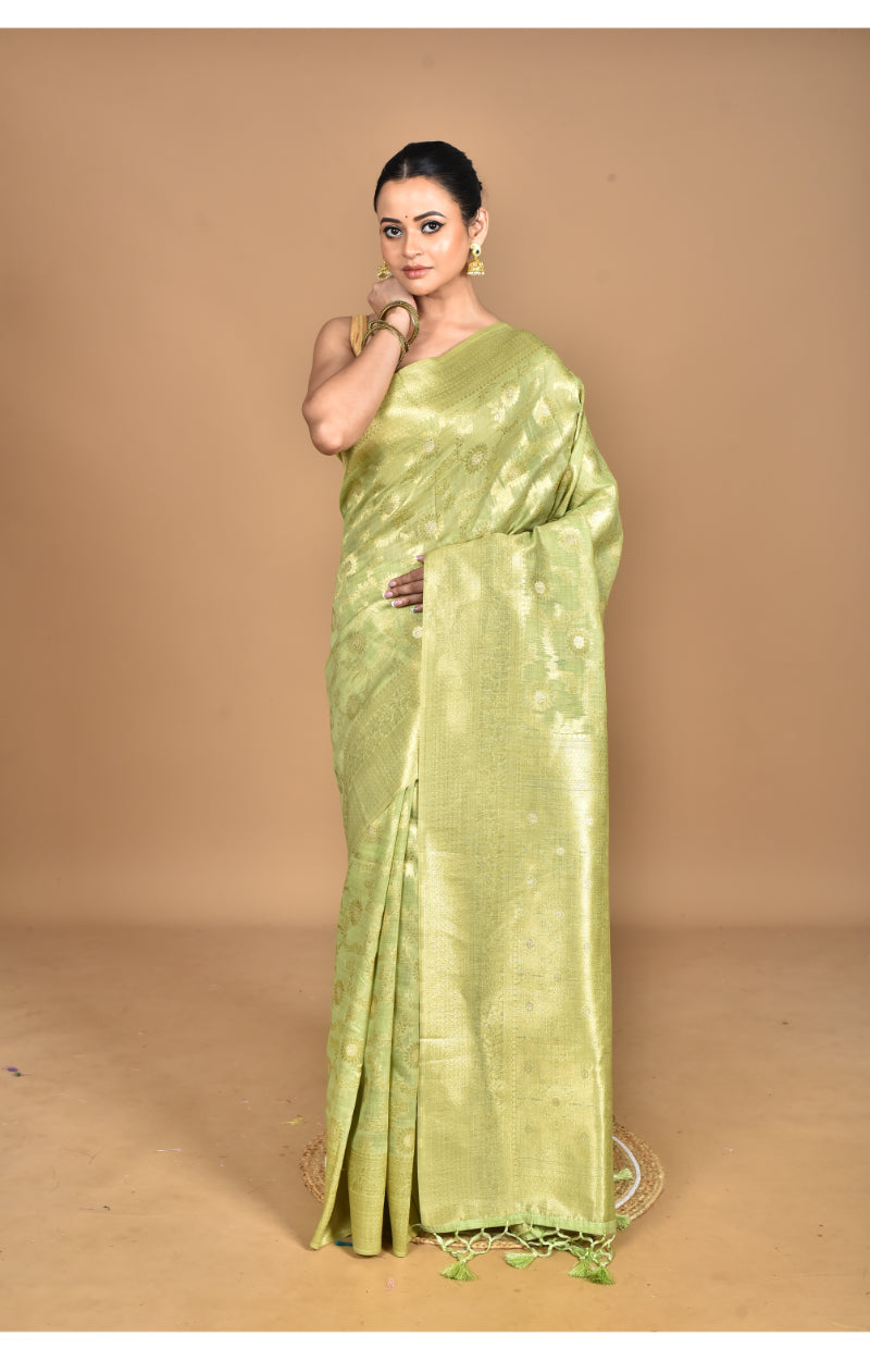 Morchari Banarasi Silk Chanderi Saree-Green | Swadesiicart