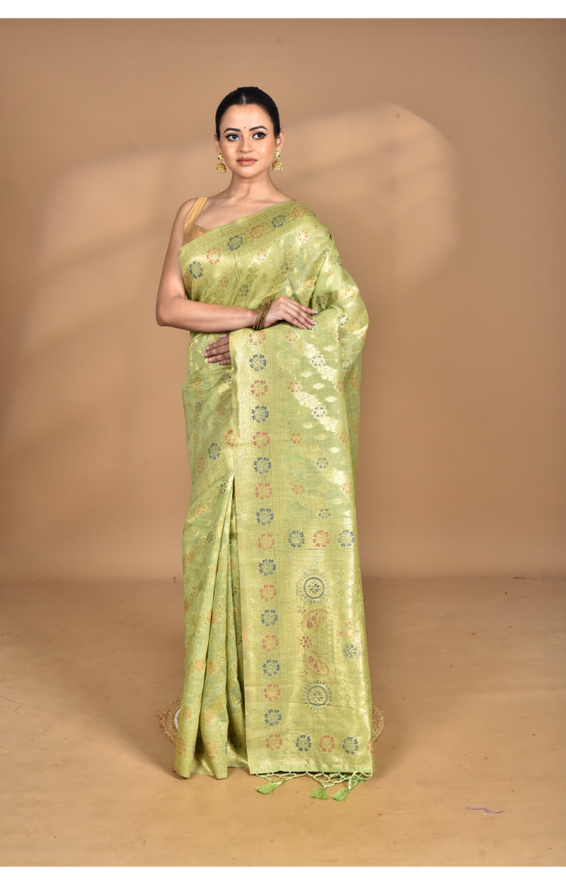 Morchari Banarasi Silk Chanderi Saree-Green | Swadesiicart