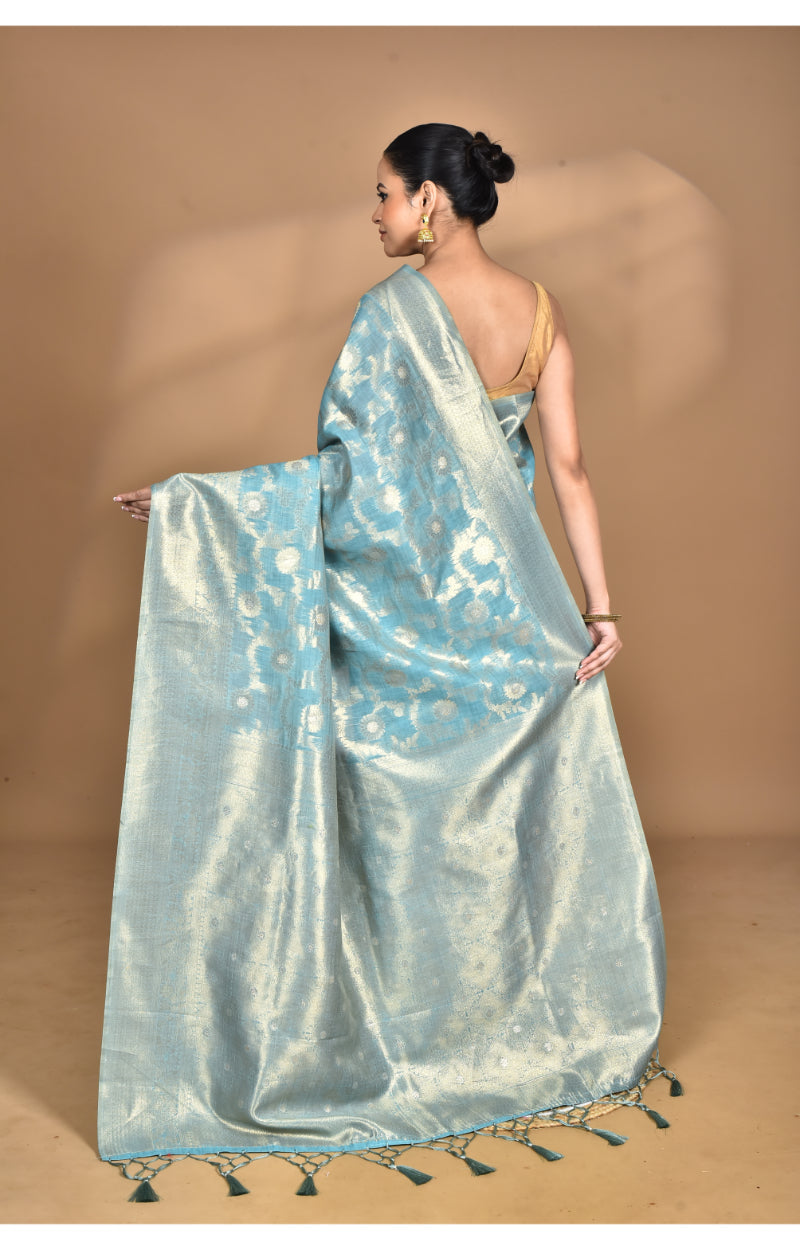 Morchari Banarasi Silk Chanderi Saree-Blue | Swadesiicart