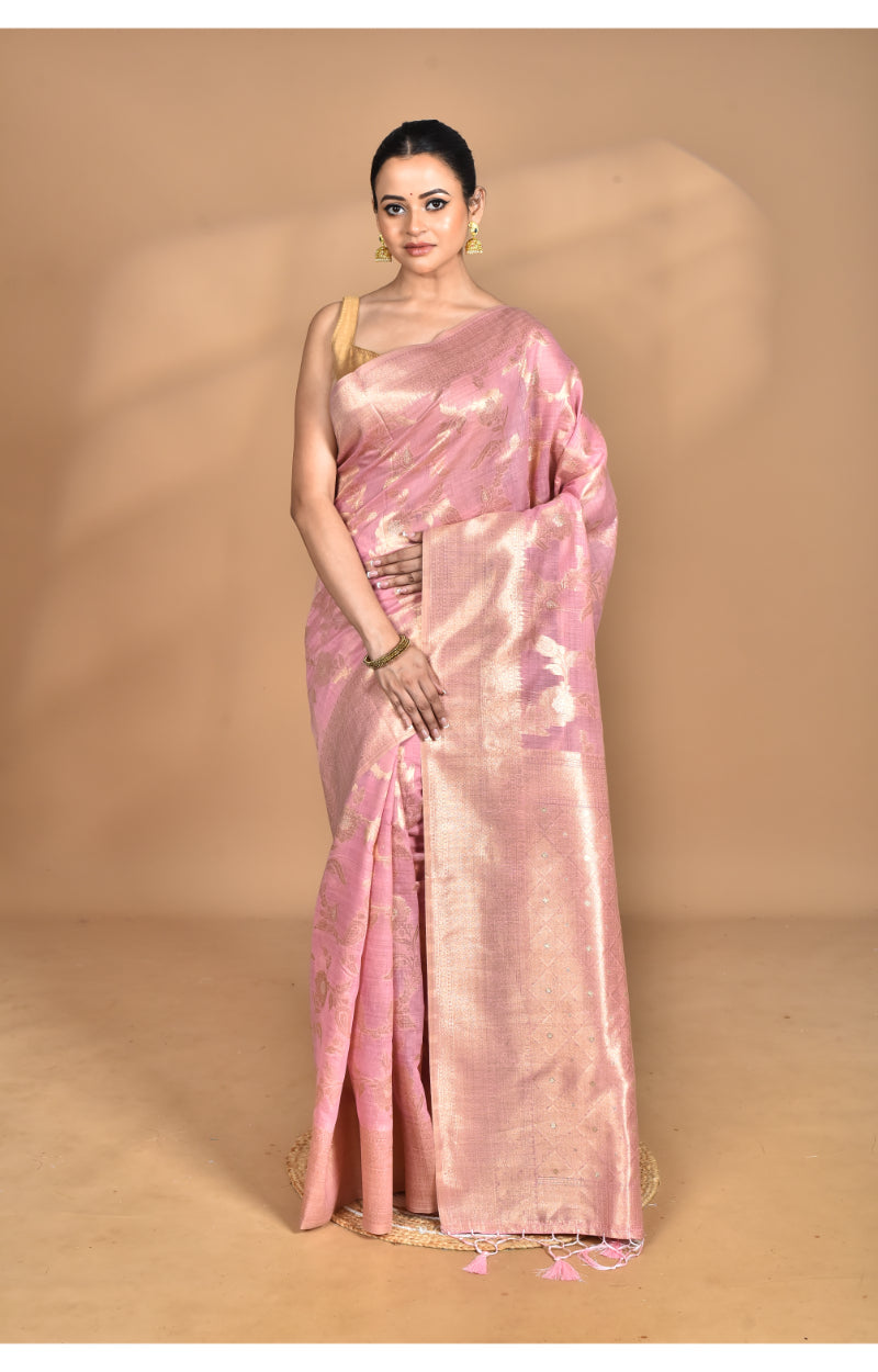 Morchari Banarasi Silk Chanderi Saree-Pink | Swadesiicart