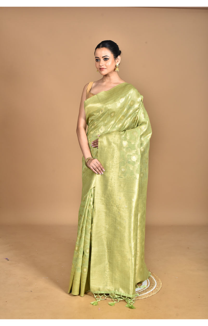 Morchari Banarasi Silk Chanderi Saree-Green | Swadesiicart